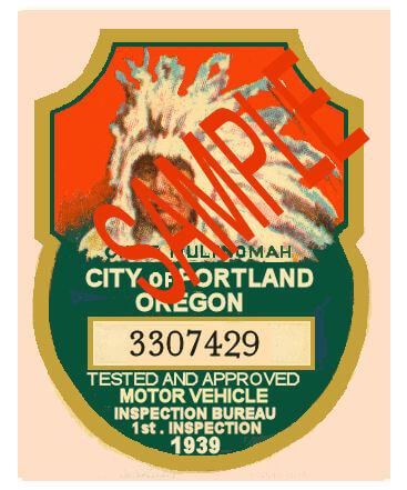 Modal Additional Images for 1939 Oregon INSPECTION Sticker,  Portland 1st